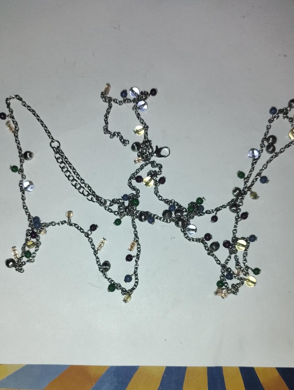 Silver Chain Necklace with Multicolor Bead Accents